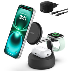 Беспроводная зарядная станция Belkin UltraCharge Pro 3-in-1 Magnetic Dock, 25 Вт, ChillBoost, черный Изображение