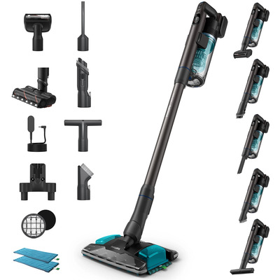 Бездротовий пилосос Philips Complete Series 8000, вологе та сухе прибирання, 80 хв, TriActive LED, чорний з блакитним Зображення