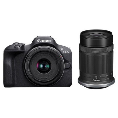 Беззеркальная камера Canon EOS R100 комплект с объективами RF-S 18–45mm и RF-S 55–210mm, APS-C CMOS 24,1 Мп, Wi-Fi, 4K UHD Изображение