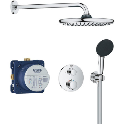 Душова система Grohe QuickFix Precision прихованого монтажу, термостат, круглий верхній душ 250 мм, хром Зображення