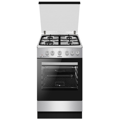 Газовая плита Hansa FCGX53193, нержавеющая сталь, чугунные решетки, 4 конфорки, электроподжиг Изображение