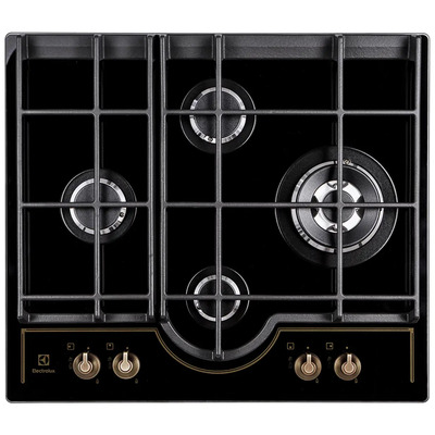 Газовая варочная панель Electrolux GPE363RBK стекло, 4 конфорки, чугунные держатели, черная Изображение