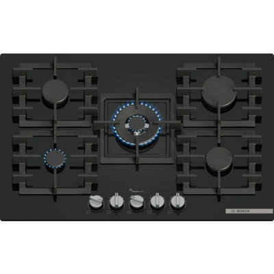 Газова варильна поверхня Bosch PPQ7A6I45, 75 см, чорне скло, 5 конфорок Зображення