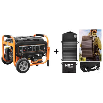 Бензиновый генератор Neo Tools 230В 3 кВт электростартер AVR 1 фаза + портативная солнечная панель 15 Вт Изображение