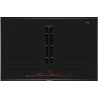 Индукционная варочная панель Bosch PXX875D67E с встроенной вытяжкой, 80 см, 4 зоны, сенсорное управление, черная Изображение