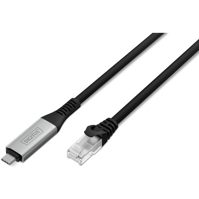 Кабель Ethernet Digitus USB-C – RJ45 CAT 6a, 2 м, LSZH, черный Изображение