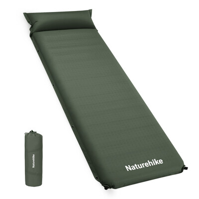 Килимок самонадувний Naturehike CNK2450WS020 з подушкою темно-зелений Зображення