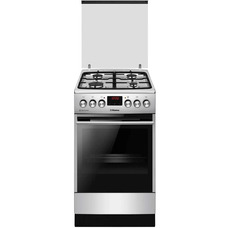 Плита газовая Hansa FCMS582258, электрическая духовка 62 л, чугунные решетки, конвекция, серебристая Изображение