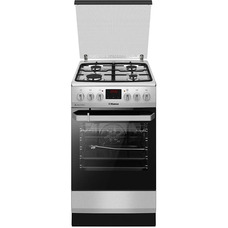 Комбинированная плита Hansa FCMX59229, 50×60 см, 4 газовые конфорки, электродуховка 65 л, чугунные решётки, нержавеющая сталь Изображение