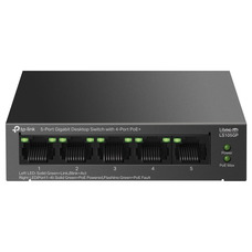 Комутатор TP-Link LS105GP 5-портовий гігабітний, 4 PoE+, 65 Вт, без вентилятора, металевий корпус Зображення