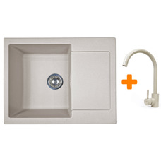 Кухонный набор Adamant Minimal прямоугольный, искусственный камень, смеситель, бежевый, крыло, 615x495x200 мм Изображение