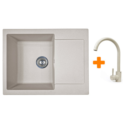 Кухонний набір Adamant Minimal прямокутний, штучний камінь, змішувач, бежевий, крило, 615x495x200 мм Зображення