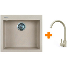 Кухонный комплект Adamant Univer, искусственный камень, квадратная мойка, бежевый Изображение