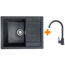 Кухонний набір Adamant Anila з мийкою з штучного каменю графіт, прямокутна врізна, змішувач, крило 645x495x200 мм Зображення