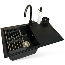 Кухонний набір Adamant Horizon антрацит, штучний камінь, врізна мийка, 780x495 мм, з крилом, змішувач, дозатор, коландер, ополіскувач Зображення