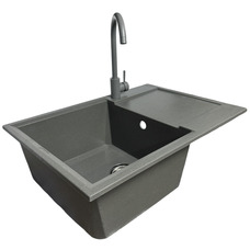 Кухонный набор Adamant Horizon Medium с мойкой и смесителем, прямоугольная форма, искусственный камень, серый, 700x500x230 мм Изображение