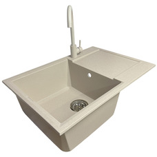 Кухонный набор Adamant Horizon Medium, искусственный камень, бежевый, с крылом и смесителем Изображение