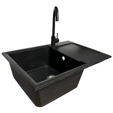 Кухонный набор Adamant Horizon Medium искусственный камень, мойка с крылом, черный Изображение