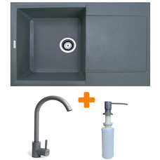 Кухонний набір Adamant Horizon штучний камінь сірий, врізна мийка з крилом, змішувач і дозатор Зображення