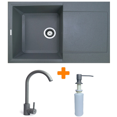 Кухонний набір Adamant Horizon штучний камінь сірий, врізна мийка з крилом, змішувач і дозатор Зображення