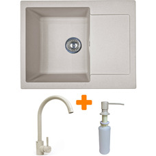 Кухонный набор Adamant Minimal, искусственный камень, врезная мойка с крылом, бежевый Изображение