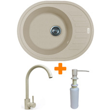 Кухонный набор Adamant Ovum, овальная мойка с крылом, смеситель и дозатор Изображение