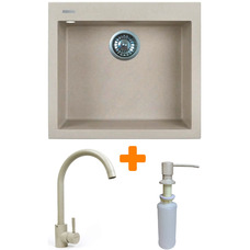 Кухонный набор Adamant Univer квадратный, искусственный камень, смеситель, дозатор, бежевый Изображение