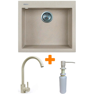 Кухонний набір Adamant Univer квадратний, штучний камінь, змішувач, дозатор, бежевий Зображення