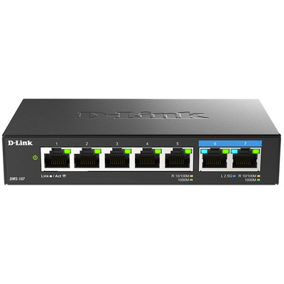 Мережевий комутатор D-Link DMS-107 2x2.5G, 5x1G, без вентилятора, метал Зображення