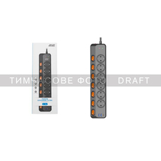 Сетевой удлинитель-фильтр 2E 2E-SP6M3SWBK, 6 розеток, 3 м, USB-A/USB-C, черный Изображение