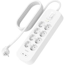 Мережевий подовжувач-фільтр Belkin SRB004VF2M 8 розеток, USB-C, 2 м, білий Зображення