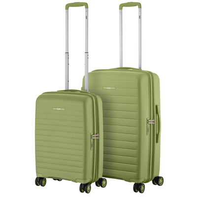 Набор чемоданов 2E Aero (M+S), полипропилен, TSA, 4 колеса, оливково-зелёный Изображение