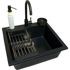 Кухонный набор Adamant Univer искусственный камень, квадратная мойка, черный Изображение