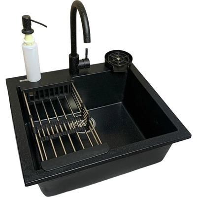 Кухонный набор Adamant Univer искусственный камень, квадратная мойка, черный Изображение