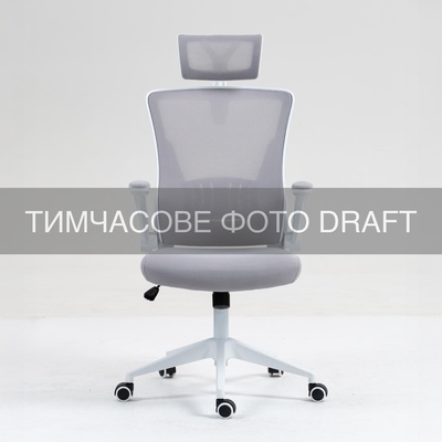 Офисное кресло 2E OC130, серая сетка, регулируемый подголовник Изображение