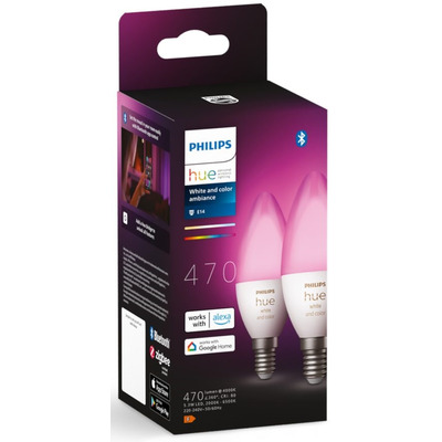 Светодиодная умная лампа Philips Hue E14 (2 шт) цветная, 470 лм Изображение