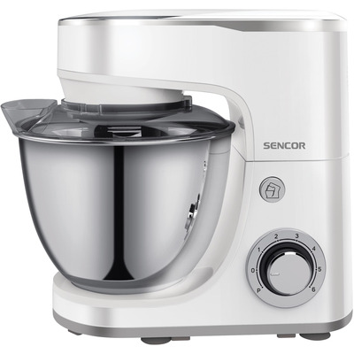 Планетарный миксер Sencor STM3630WH 1300 Вт, чаша 5.5 л, металлический корпус, три насадки, белый Изображение