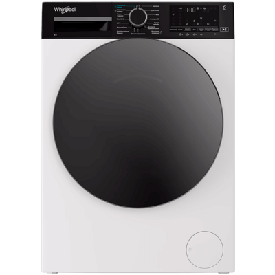 Стиральная машина Whirlpool WAM81WBUA фронтальная, 8 кг, инвертор, паровая обработка, белый корпус, черная дверь, 1400 об/мин Изображение