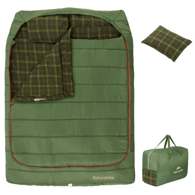 Спальний мішок Naturehike CNK2350WS019 двомісний із подушками зелений Зображення