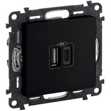USB-зарядное устройство Legrand Valena Life Type-A+Type-C 15Вт черное Изображение