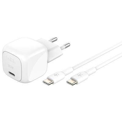 Сетевое зарядное устройство Belkin 30 Вт USB-C PD PPS, белое, кабель 1 м Изображение