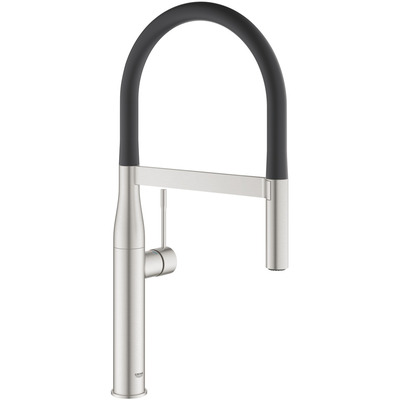 Кухонный смеситель Grohe Essence однорычажный, сталь, излив 240 мм, поворотный, выдвижная лейка Изображение
